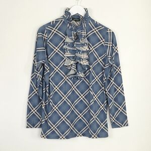 LRL LAUREN JEANS CO Blue Multi Long Sleeve Ruffled Blouse Women's Size 1X